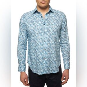 Robert Graham Geometric Blue and White Shirt in Size L